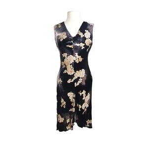 Fiori di Zucca Black Floral Crushed Velvet Silk Dress